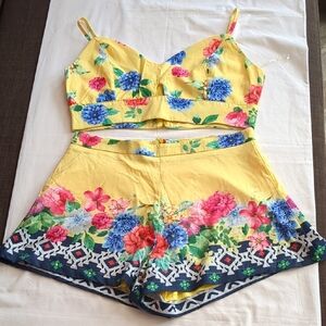 CHICWAYS Women Floral Crop & Short 2 Piece Set Zipper & Lining  NWT Size L